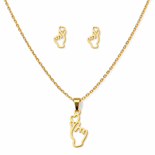 Finger Heart Pendant with Stud Earrings
