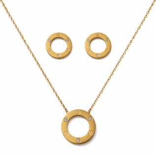 Love Circle Pendant with Stud Earrings